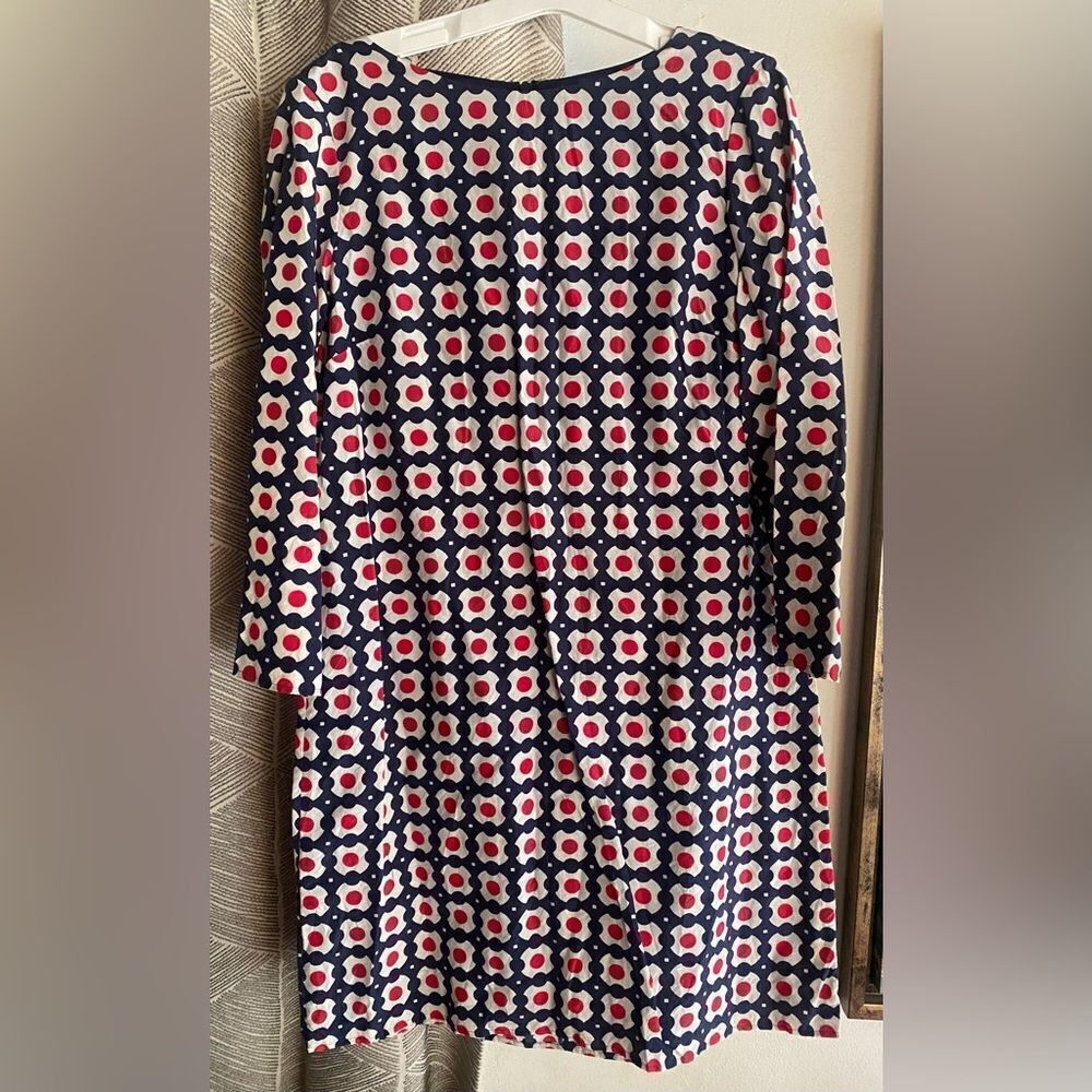 Brooks Brothers Shift Dress Navy Red 3/4 Sleeve Womens Silk Blend Geometric Sz 8